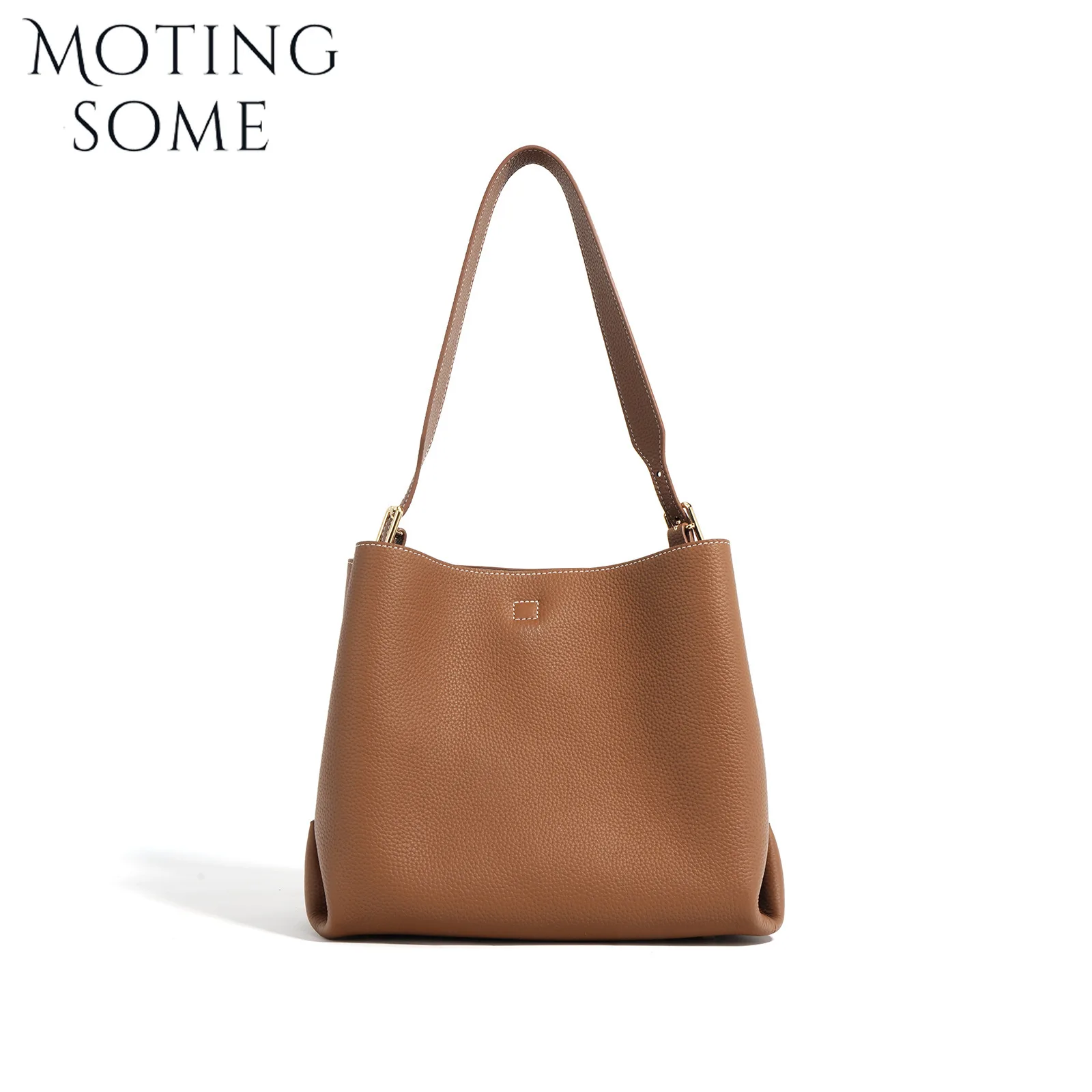 Motingsome Winter Bags Woman Luxury First-layer Calfskin Eather Bucket Bag Large Capacity Shoulder Handbagcasual Tote Lady 2024