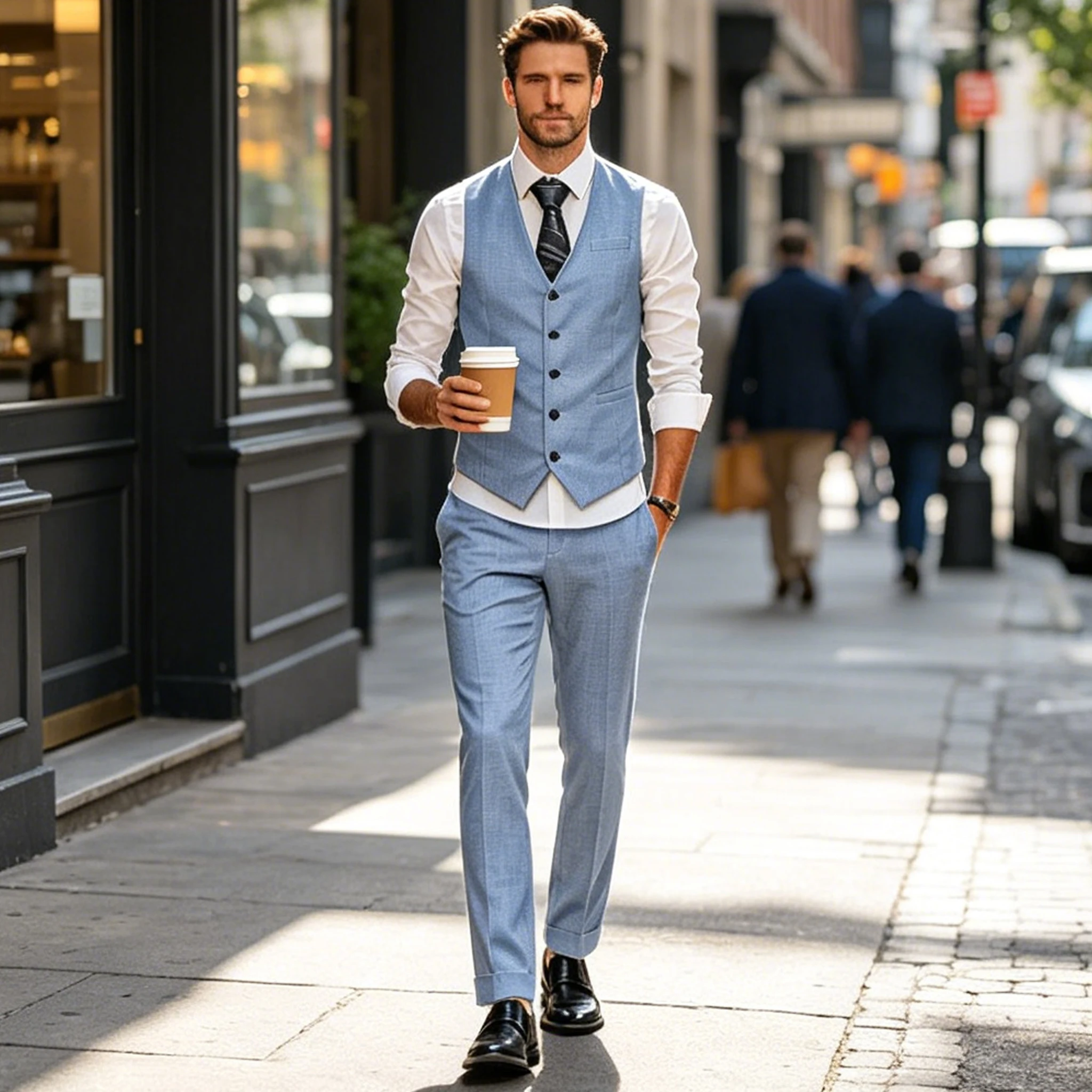 Men's Linen Suit 2-Piece Vest & Pants Set Slim Fit V-Neck Sleeveless Waistcoat Trousers Business Casual Wedding Formal Outfit