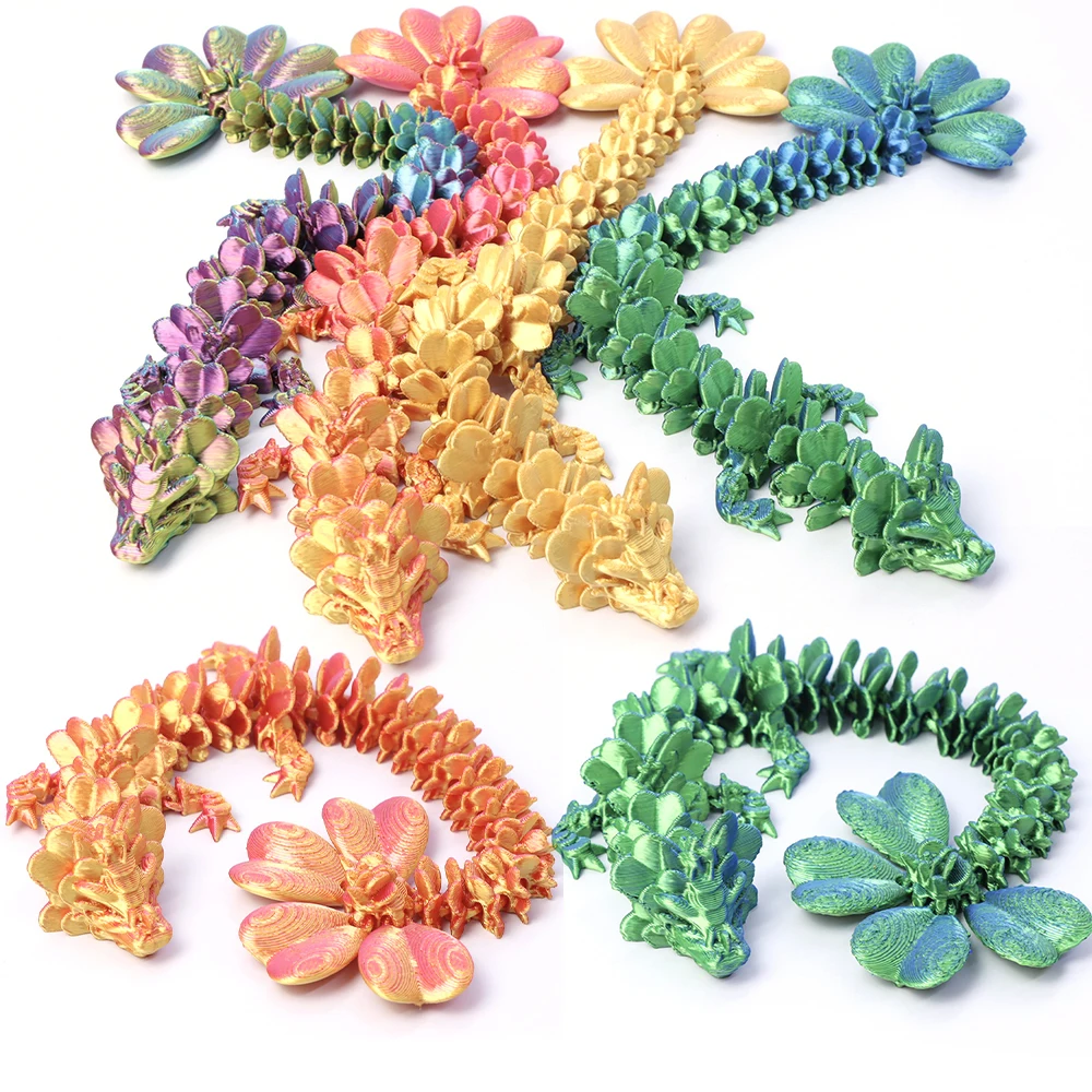 3D Printed Four-leaf Clover Dragon Multi-joint Model Toys Ornament Realistic Animal Figures Decorations Relieving Desktop Gifts