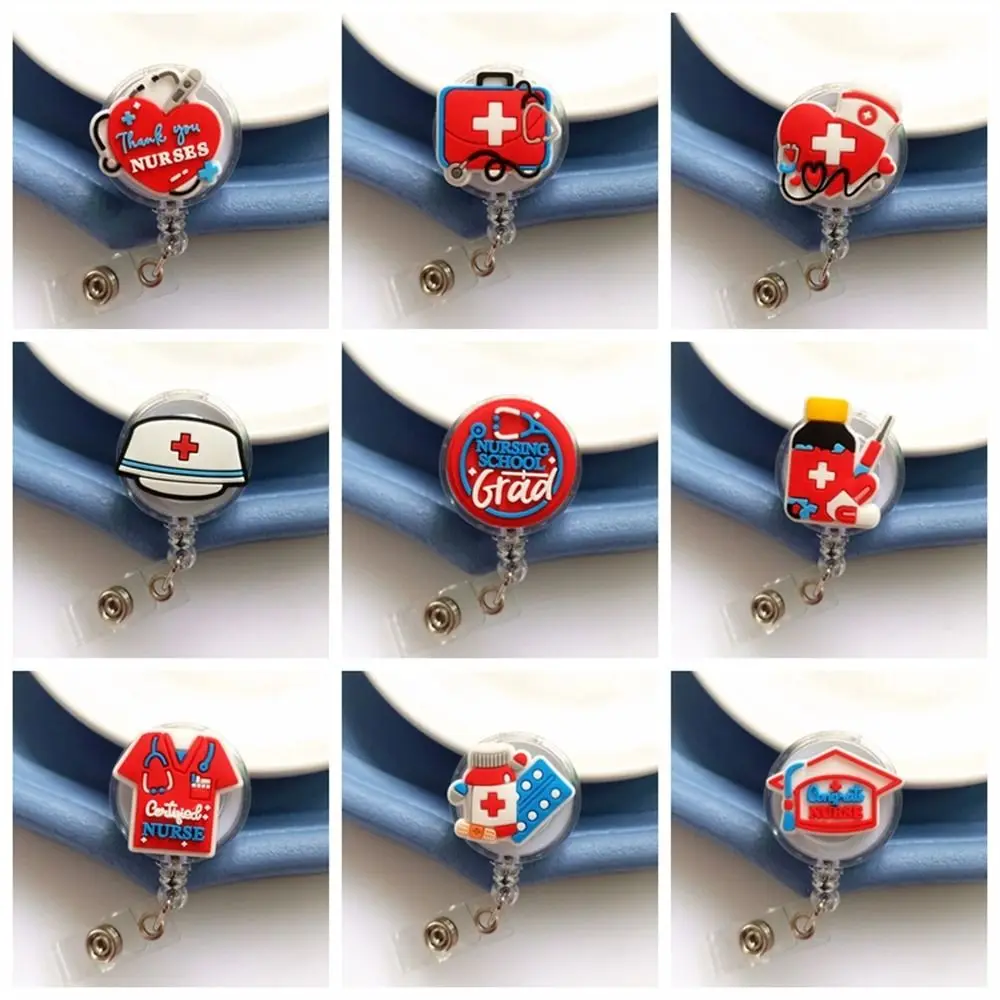 PVC Retractable Badge Holder Reel Hospital Nurse Doctor Student Exhibition ID Card Girl Office Name Card Chest Card Holder