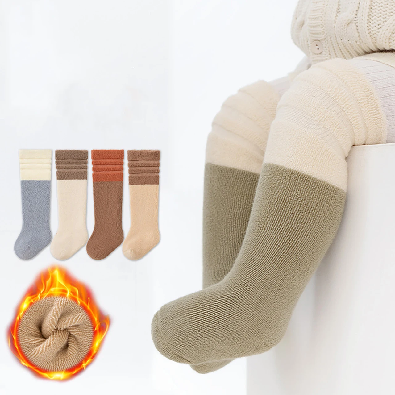 Winter Baby Plush Kneepads Stockings Thick Fleece Toddler Long Socks 0-1Y Kids Thermal Footwear Infants Knee Pads Knee-High Sock