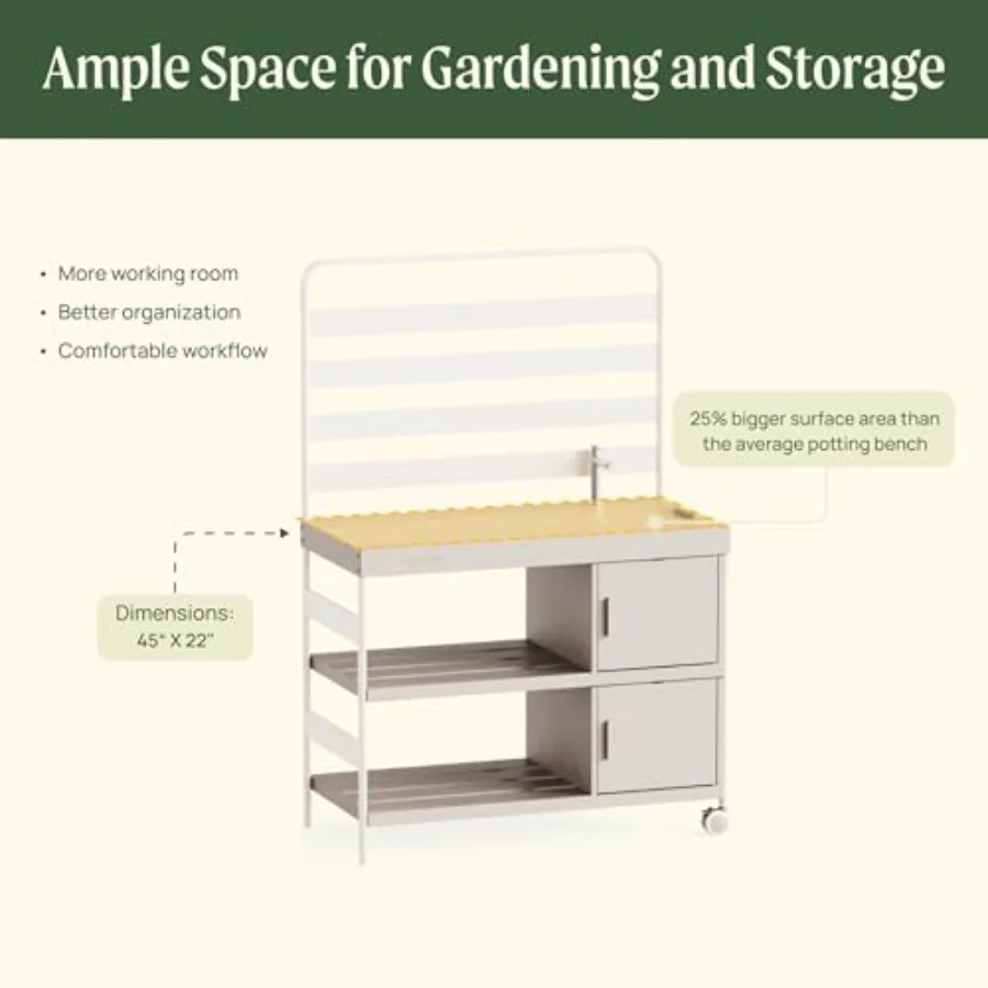 Metal, Large Steel Tabletop and Wheels, Workstation with Storage Gardening Work Bench with Removable Sink and Lid for Outdoor