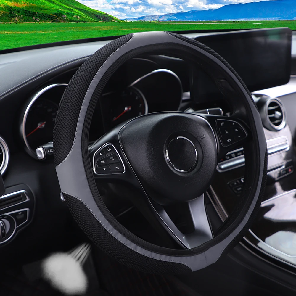 14.5-15 Inch Double-Layer Thickened Fabric Leather Steering Wheel Cover Rimless Car Decoration Item