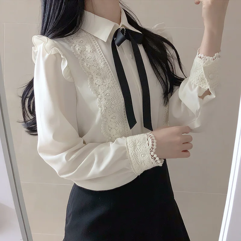 Hot Sales Women Cute Sweet Girls Preppy Style Tops Blouses Formal FLHJLWOC Office Lady Basic White Button Shirts