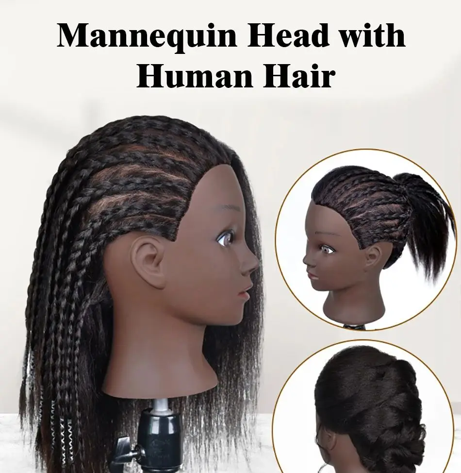 Afro Mannequin heads with 100% real hair, Hair doll training, head Practice styling Braided hair exercises