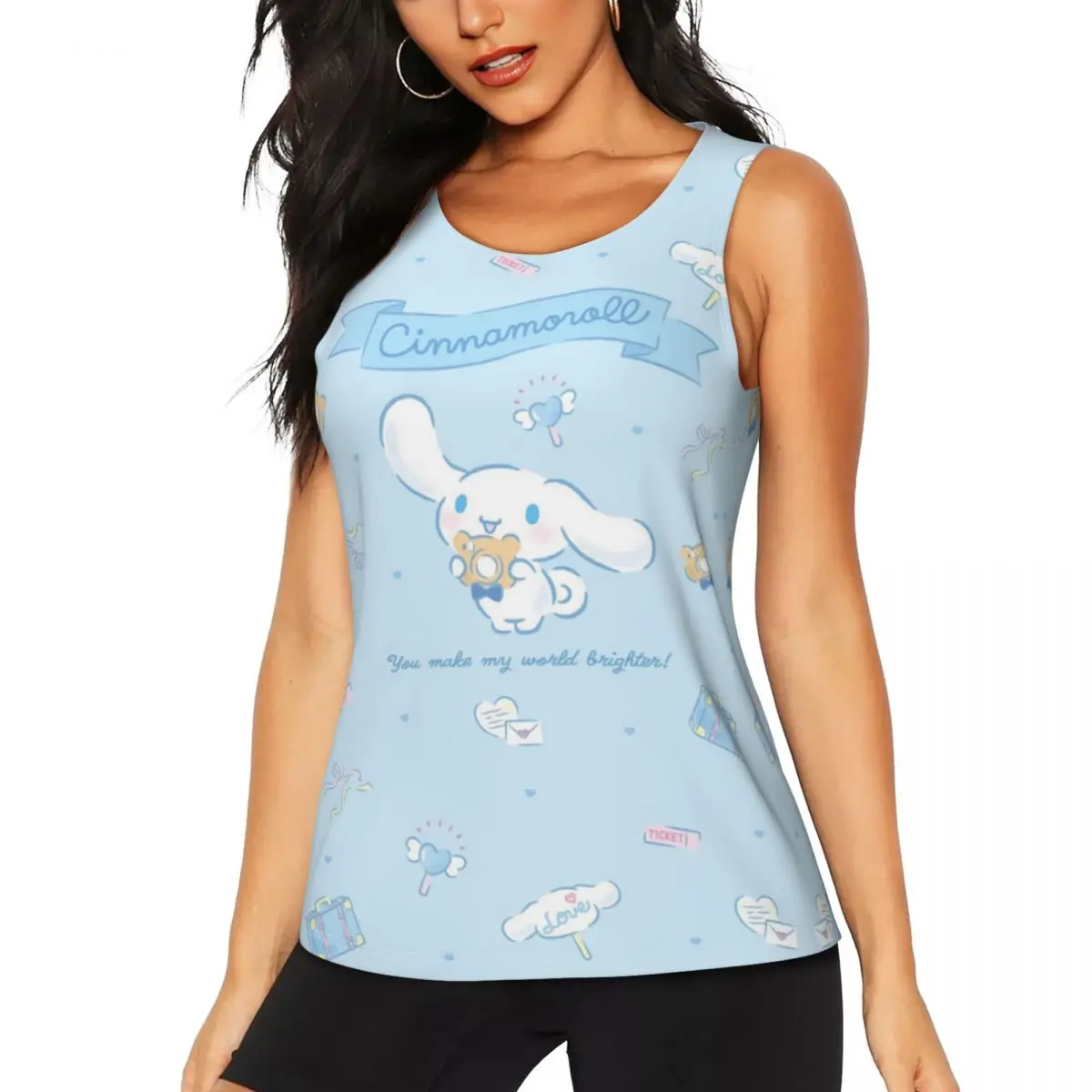 

Custom Cinnamoroll Cute Workout Tank Tops for Women Quick Dry Sleeveless Yoga Shirt