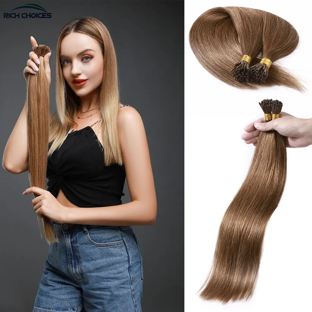 

Rich Choices 100 Strands Straight I Tip Hair Extensions Real Human Hair Pre Bonded Natural Hair Hextensions 50g Stick Tip Hair