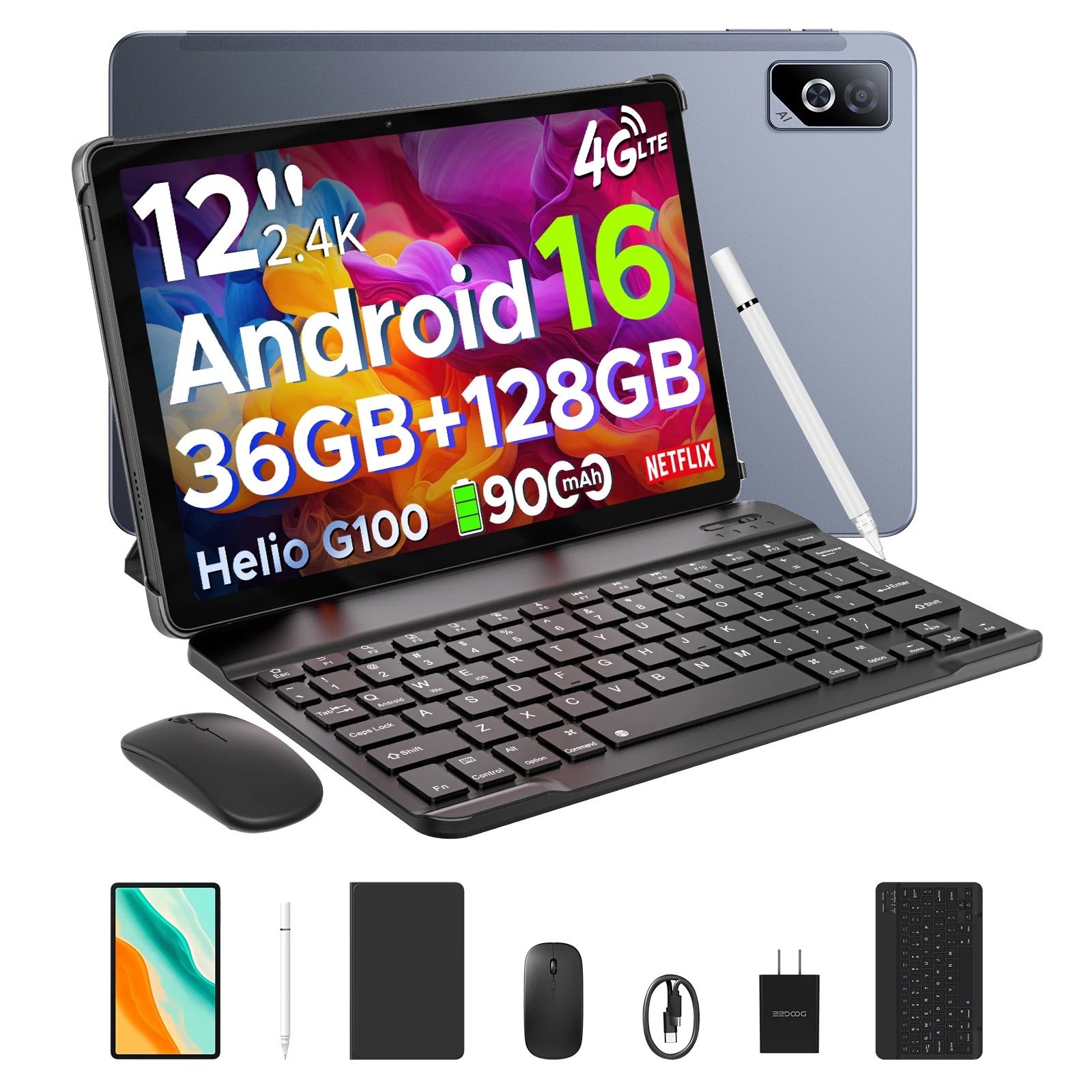 DOOGEE Tab G6 Pro Android 16 2 in 1 Tablet PC 12" 2.4K 36GB RAM(8+28) 128GB ROM  Gemini AI 9000mAh Battery Helio G100 AI Tablet