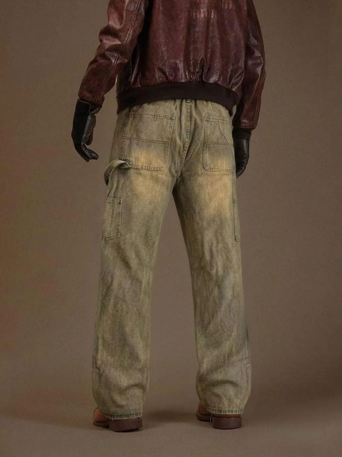 【HME】Men's Jeans | Retro American Workwear Carpenter Denim Pants Men, Heavy Mud Faded Distressed Denim Trousers, Tool Loop Multi-Pocket Design, Ripped Fr Detail Baggy Straight Leg Casual Men Pants
