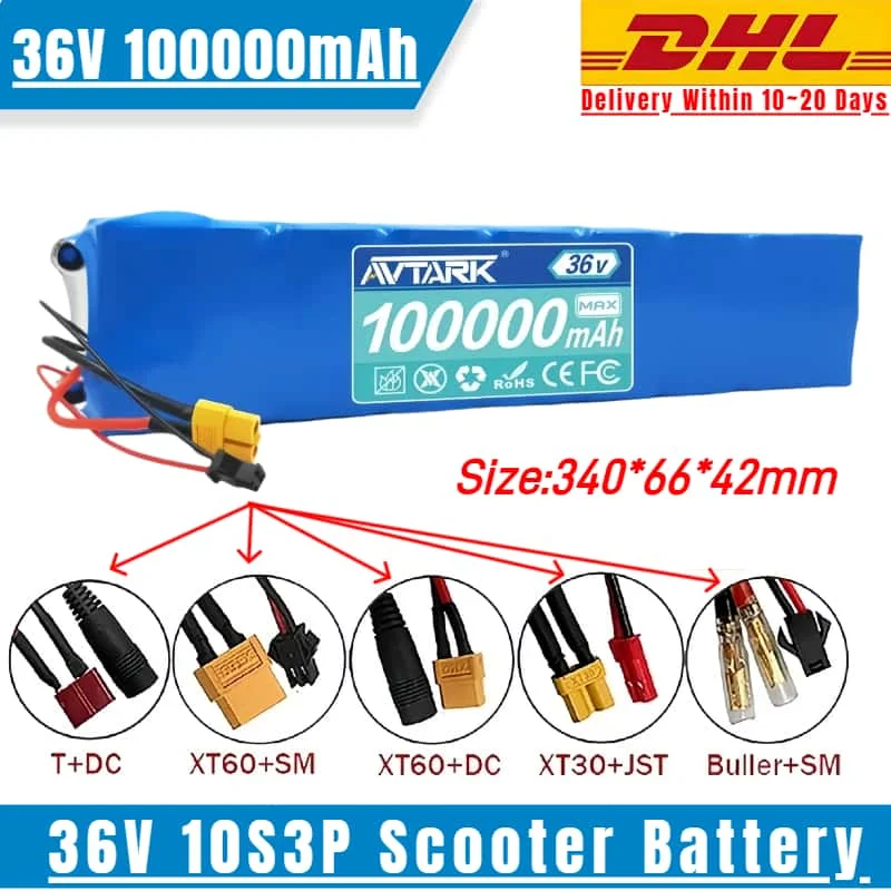

36V 100Ah Rechargeable Lithium Battery Pack 21700 10S3P 1000W Power Modified 36V Electric Scooter Battery with BMS, SYP✅