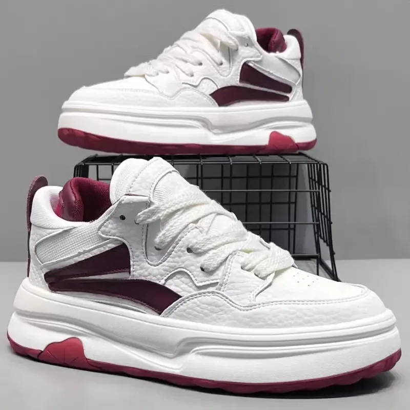 Men Sneakers All Seasons Chunky Shoes Pebbled Texture Splicing Thick Sole Casual Platform Footwear Color Block Retro