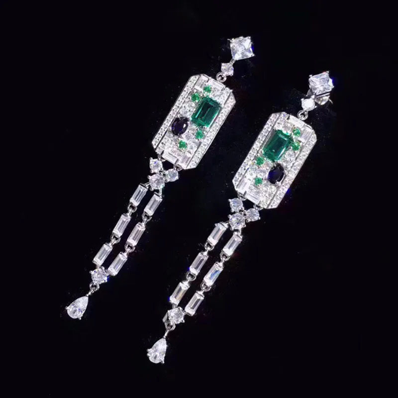 DIY accessories ArtDeco Edwardian fashion personality trendy small fragrant style stud earrings female pt950 imitation emerald e