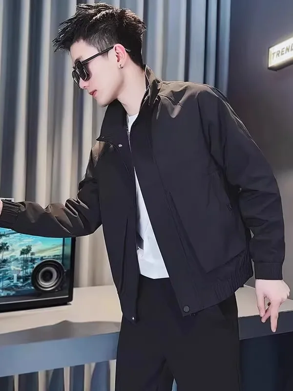 

Повседневная мужская рабочая куртка Sli ort Fit, весенне-осенняя универсальная верхняя одежда из полиэстера, без бренда, молодежная мода