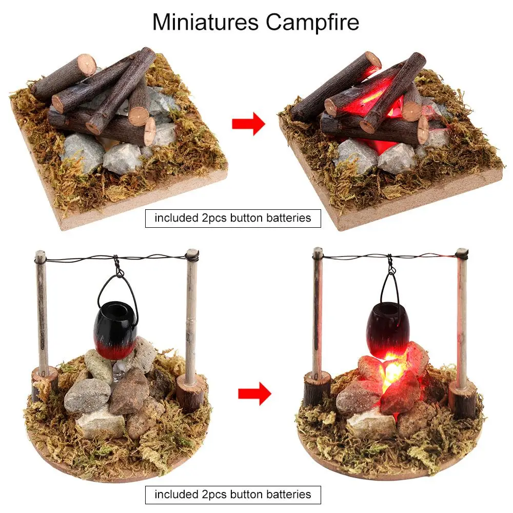 Accesorios para estufa colgante, casa de juego, escena de Villa, modelo, decoración de jardín de hadas, casa de muñecas, hoguera en miniatura, fogata