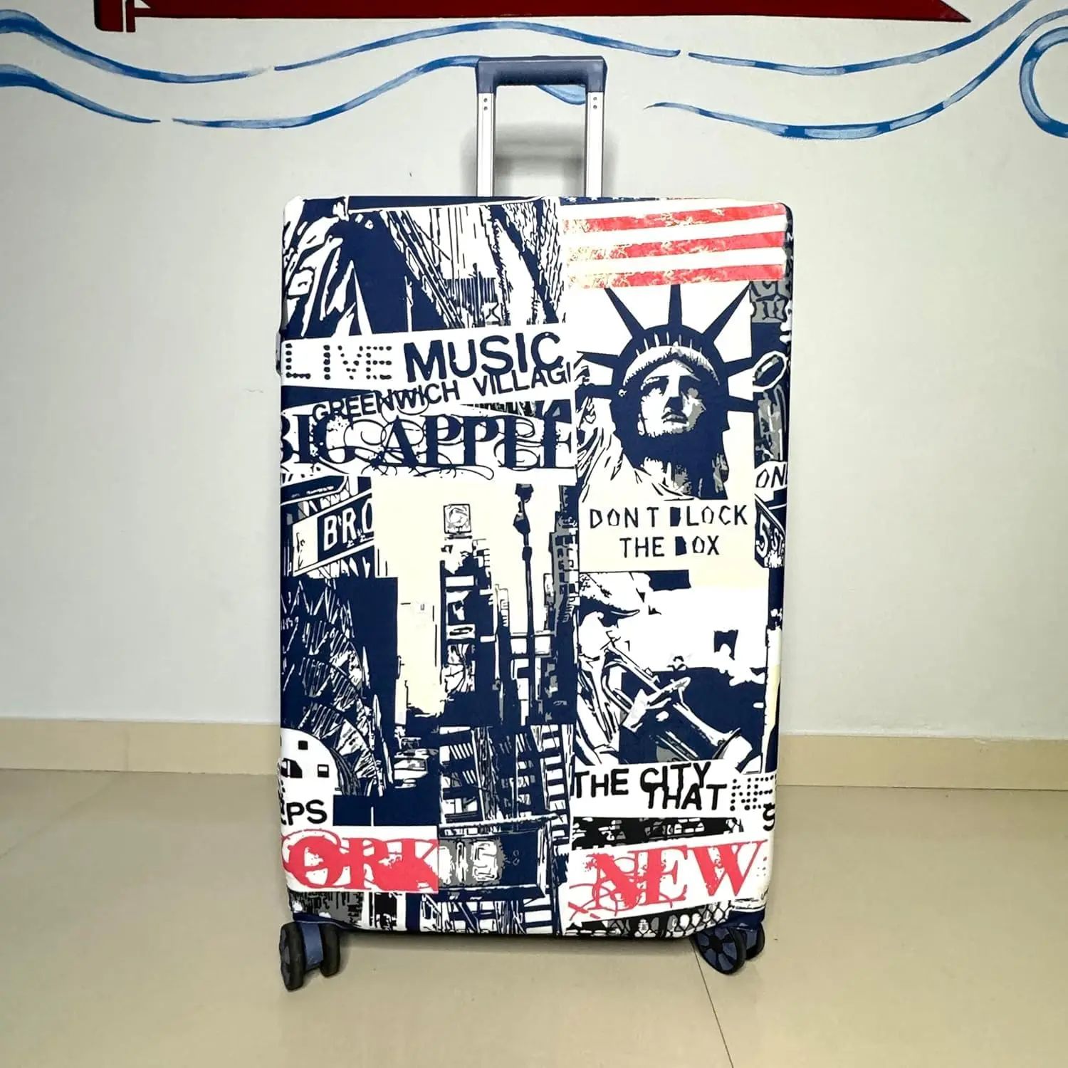 

Vintage Blue New York Polyester Fabric Protective Luggage Cover Without Suitcase Medium Unisex Print Traveling Accessories