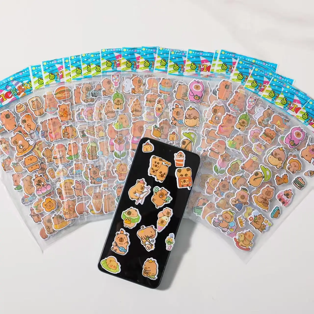 

Cute Capybara Bubble Stickers Kawaii 3D Three-Dimensional Stickers Anime Cartoon No Repetition Kids DIY Toy Sticker 12Sheets