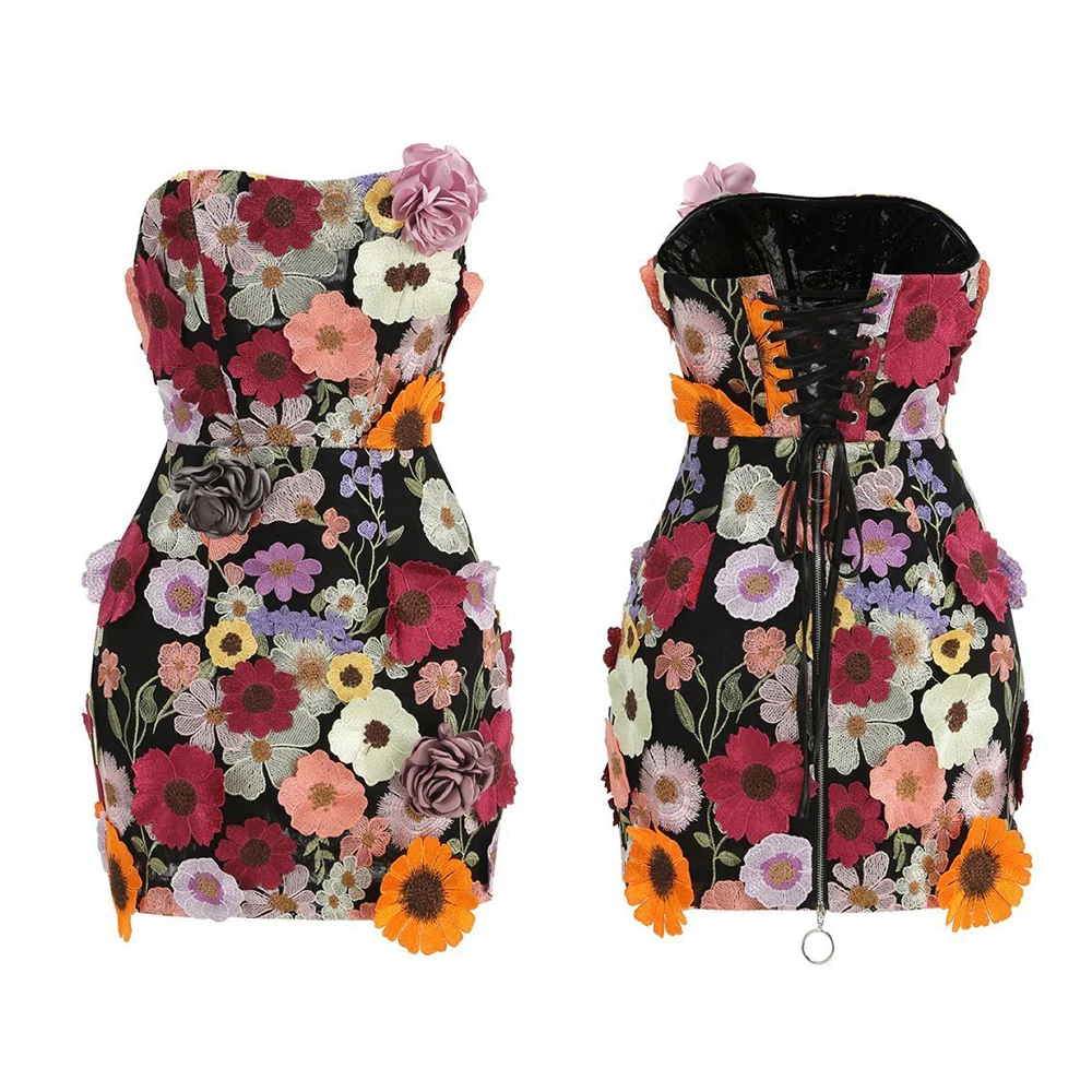 Robe de soirée de luxe broderie florale 3D dos nu cravate Mini robe invité de mariage robes courtes tenues de soirée de Cocktail élégantes