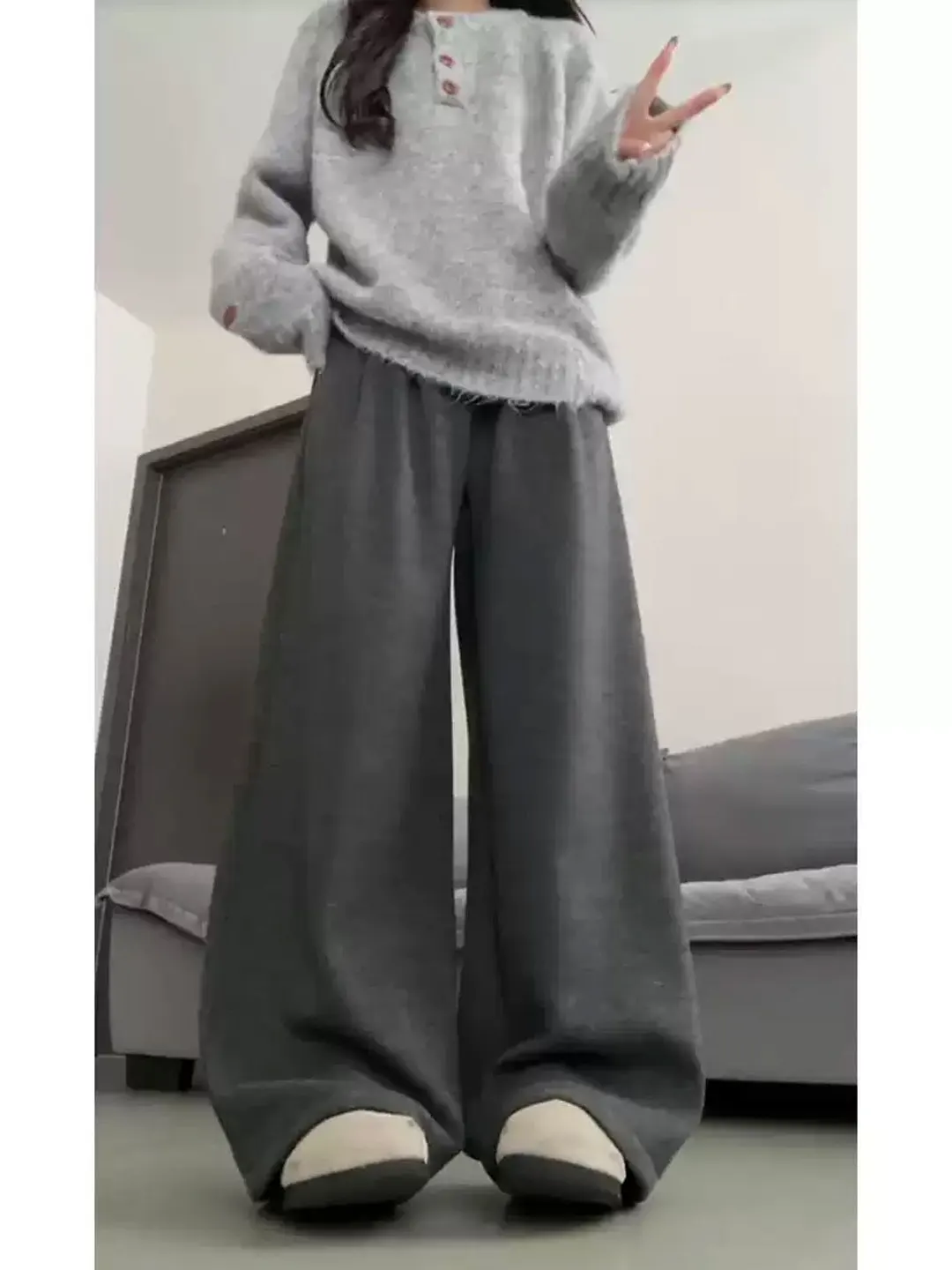 Pantalones de Lana de Corte Recto para Mujer, Otoño Invierno, Nuevo Estilo, Cintura Alta, Pierna Ancha, Elegantes, Casuales