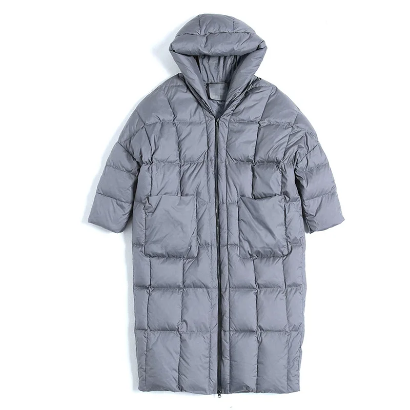 Luxuriöse hochwertige Daunenjacke für Damen, warmer Winter, über dem Knie, mit Kapuze, 90 % weiße Entendaunen, verdickter Mantel, trendige Pufferjacke