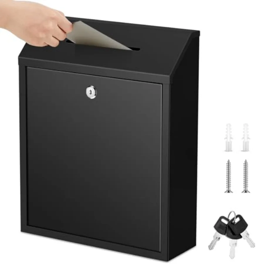

Metal Money Donation Cash Box Collection Safe Suggestion Box with Lock Wall Mounted Mailbox Delivery Ballot Container for Home