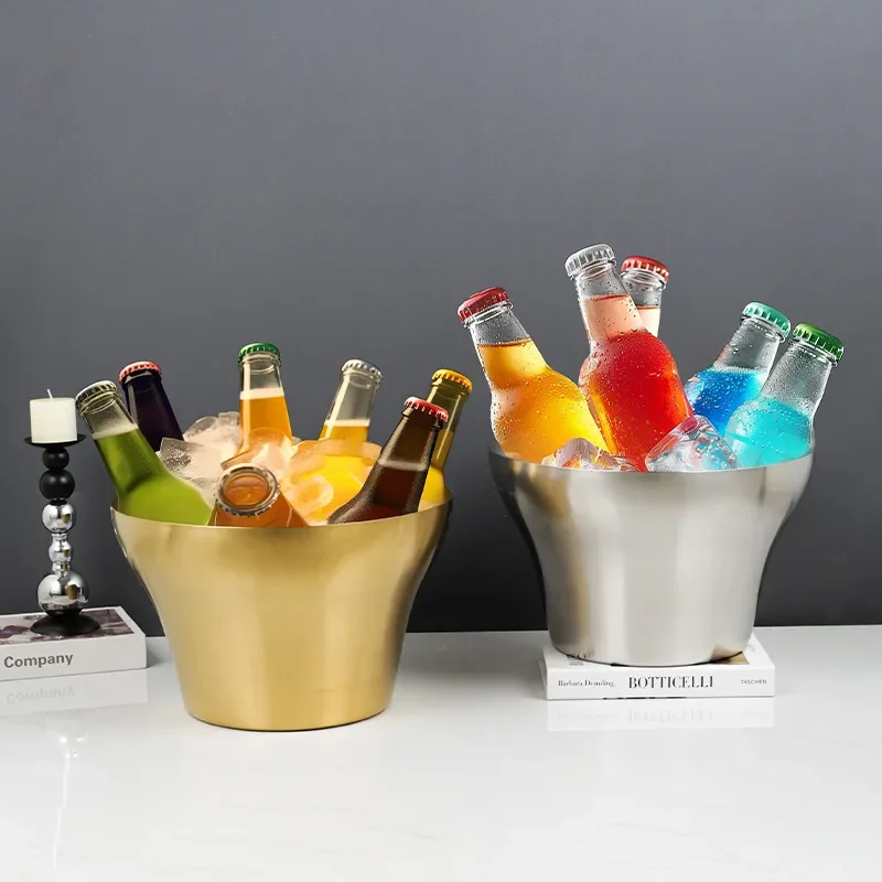 Stainless Steel Ice Bucket for Champagne Wine Beer Bar Party Double Wall Insulated Chiller Bowl Large Capacity Cooling Bin