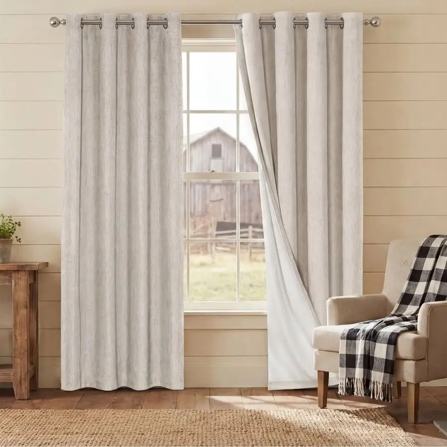 

Натуральные льняные шторы, 100% светонепроницаемые, для спальни, полностью затемняющие, длиной 84 дюйма, для гостиной, с термоизоляцией