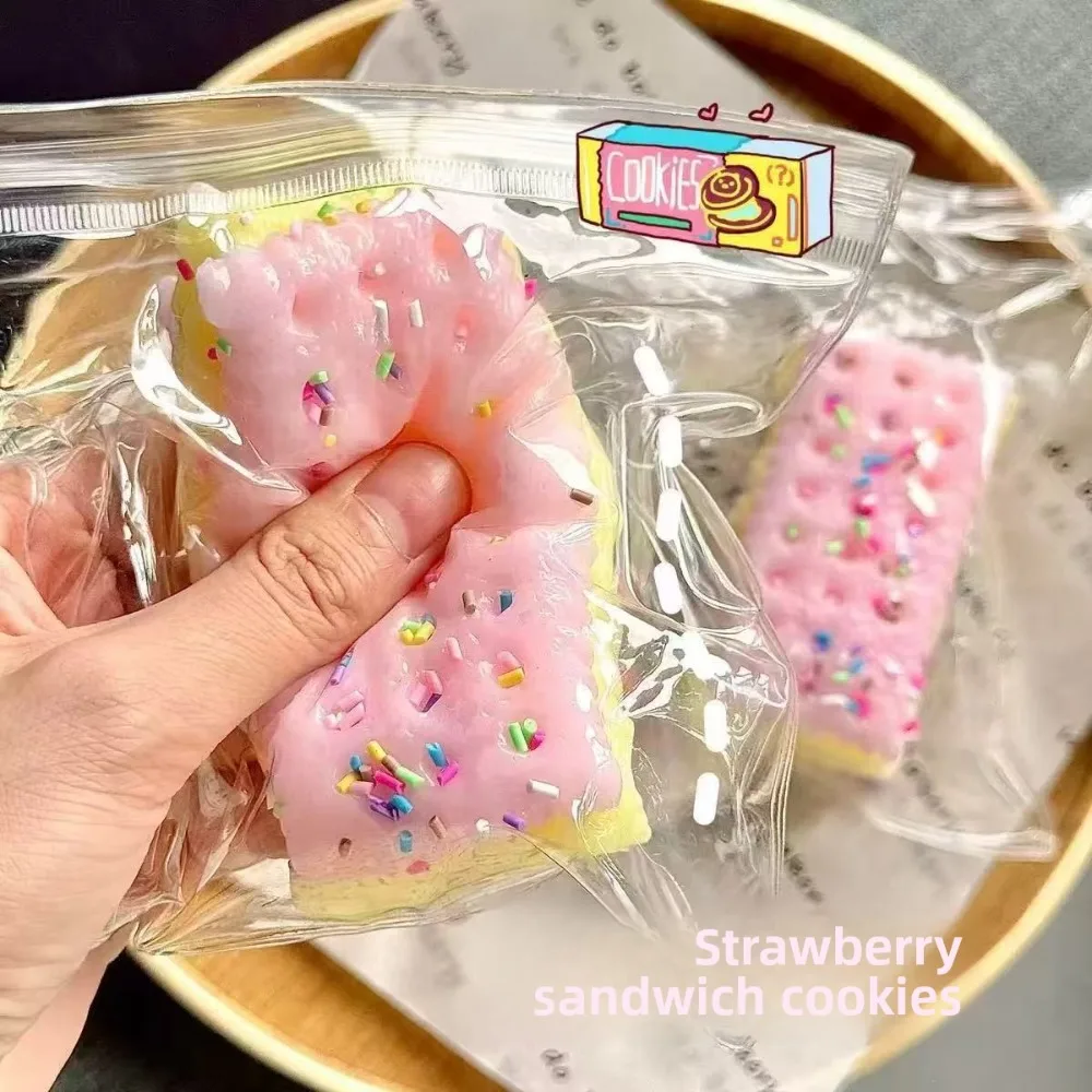 Galletas tipo soda, juguetes sensoriales de red de textura suave, comida popular y juguetes de rebote lento, juguetes para apretar, artefacto de descompresión