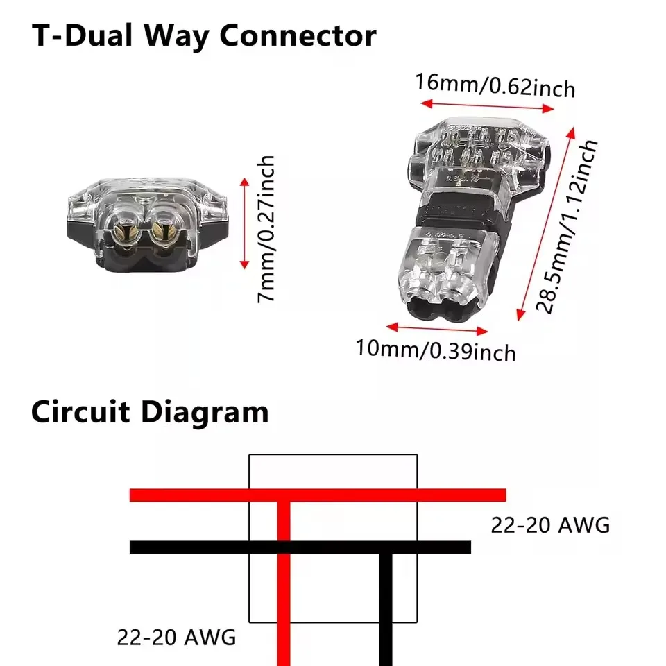 T Type Two Pin Low Voltage Wire Connector Solderless No Stripping Quick Splice Tool Free Universal Two Way Mini Terminal Joint