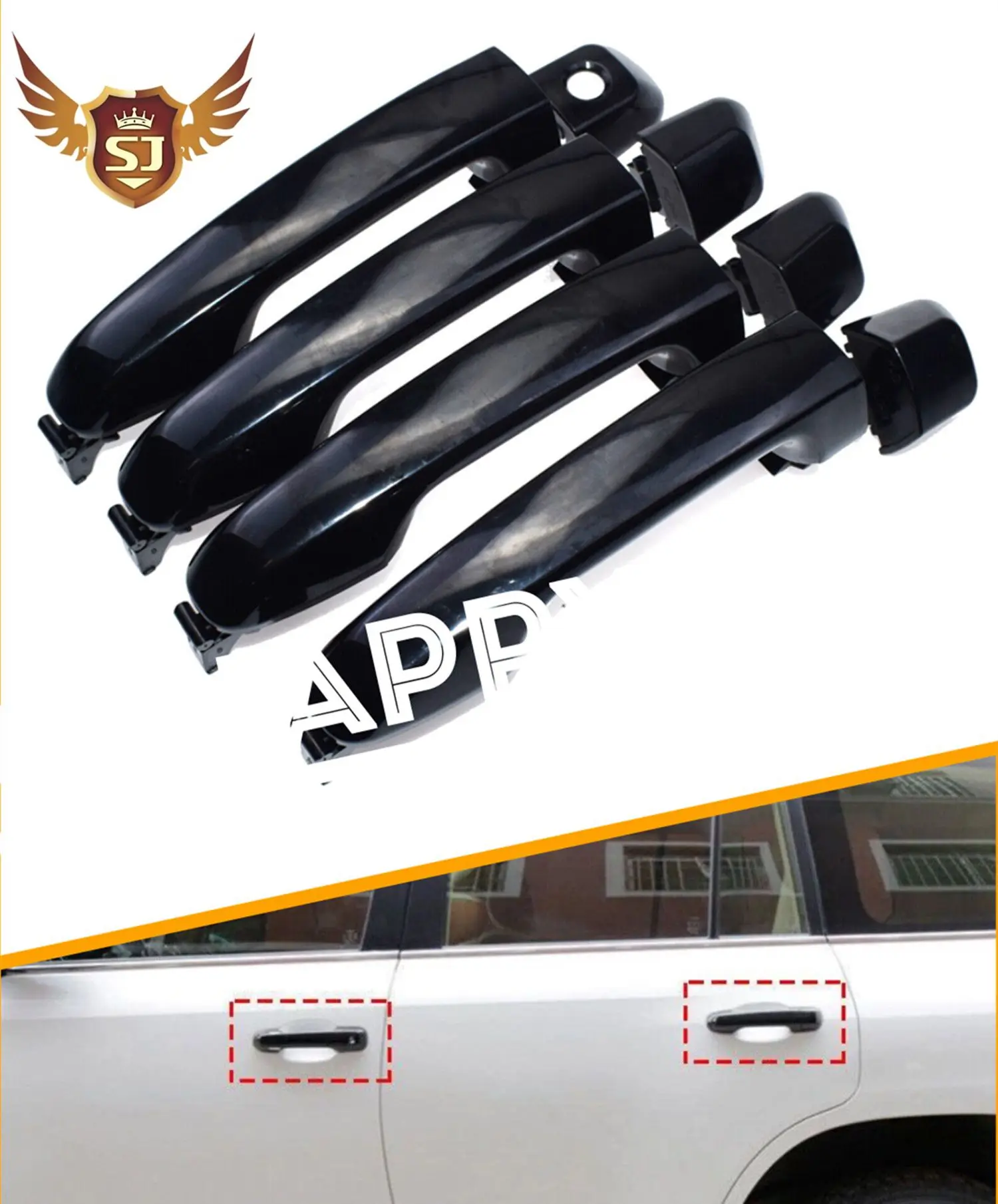 مجموعة مقبض الباب الخارجي من الكروم الأسود لسيارة تويوتا لاند كروزر برادو FJ150 2010-2019 الجبهة الخلفية اليسرى اليمنى