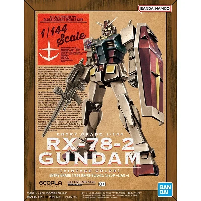 Genuine Bandai Anime Gundam EG 1/144 Rx-78-2 VINTAGE COLOR Assembled Model Toys Movable Doll Gifts Collection Decoration Boys