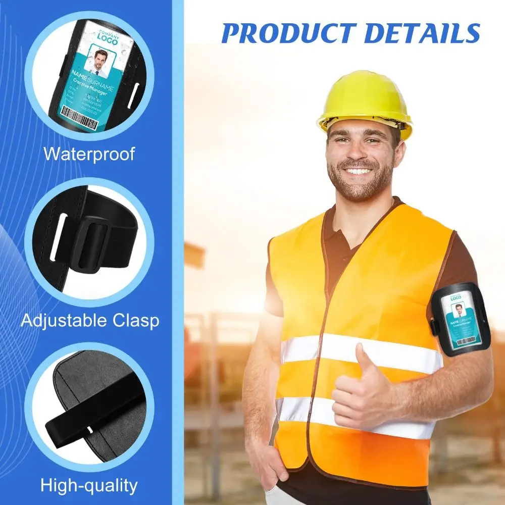 PU Leather Arm Badge Holder Waterproof Adjustable ID Armband Multifunctional with Elastic Band Card Holder for Work Postcards