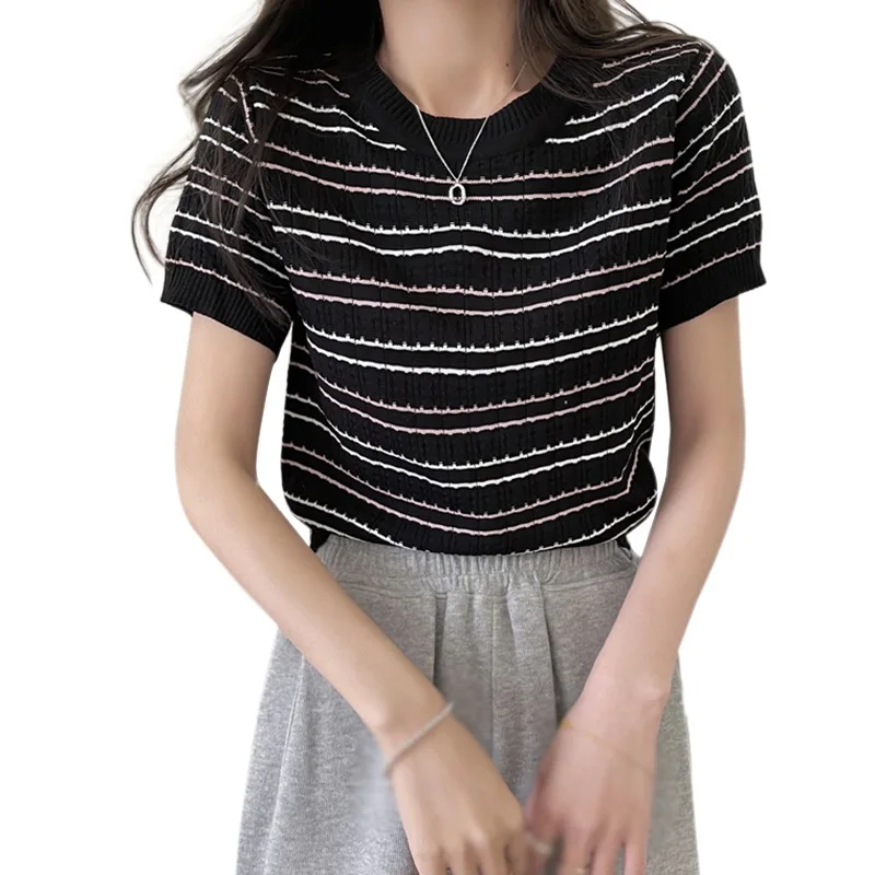 Women's Short Sleeve T Shirt Basic Crewneck Ribbed Knit Slim Fitted Crop Top