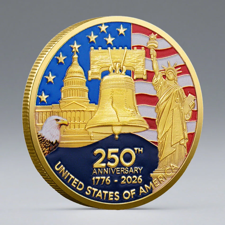 Moneda conmemorativa del 250 aniversario de la América chapada en oro Estatua de Estados Unidos 1776-2026 Moneda de recuerdo