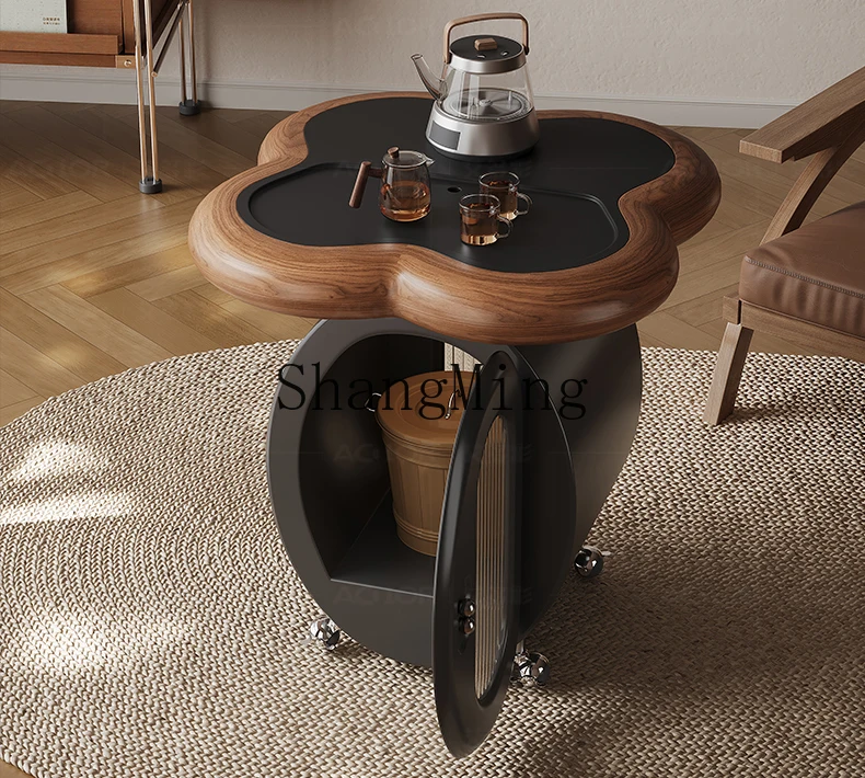 

CL small tea cart medieval movable solid wood tea table living room advanced sofa side cabinet balcony tea table