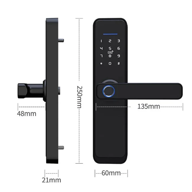 Alta Segurança Porta Inteligente, Fechadura De Alumínio, Wi-Fi, Ttlock Handle, Tipos Centrais, Biométrico Multiponto, Impressão De Dedo