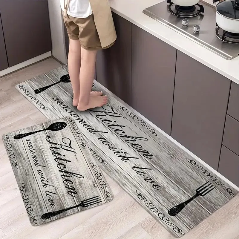 VIKAMA Knife and Fork Tableware Kitchen Rug Washable, Stain-Resistant, Non-Slip, Single Entryway Door Mat Home Decoration