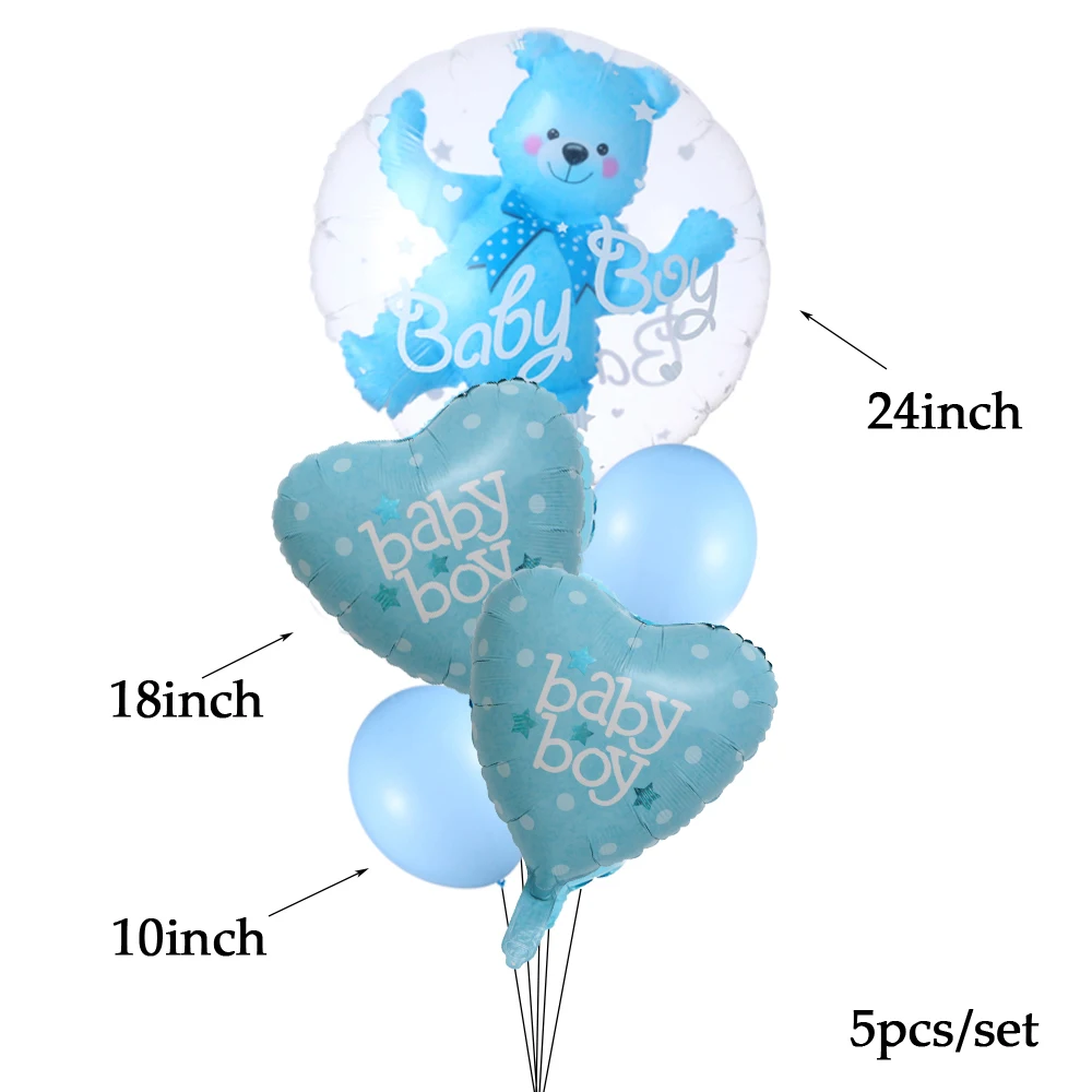 Transparente Bear Foil Balloons Set para Crianças, 4D, Azul, Rosa, Bubble Balloon, Baby Shower Decorações, Aniversário, Gênero Revelar, Menino,