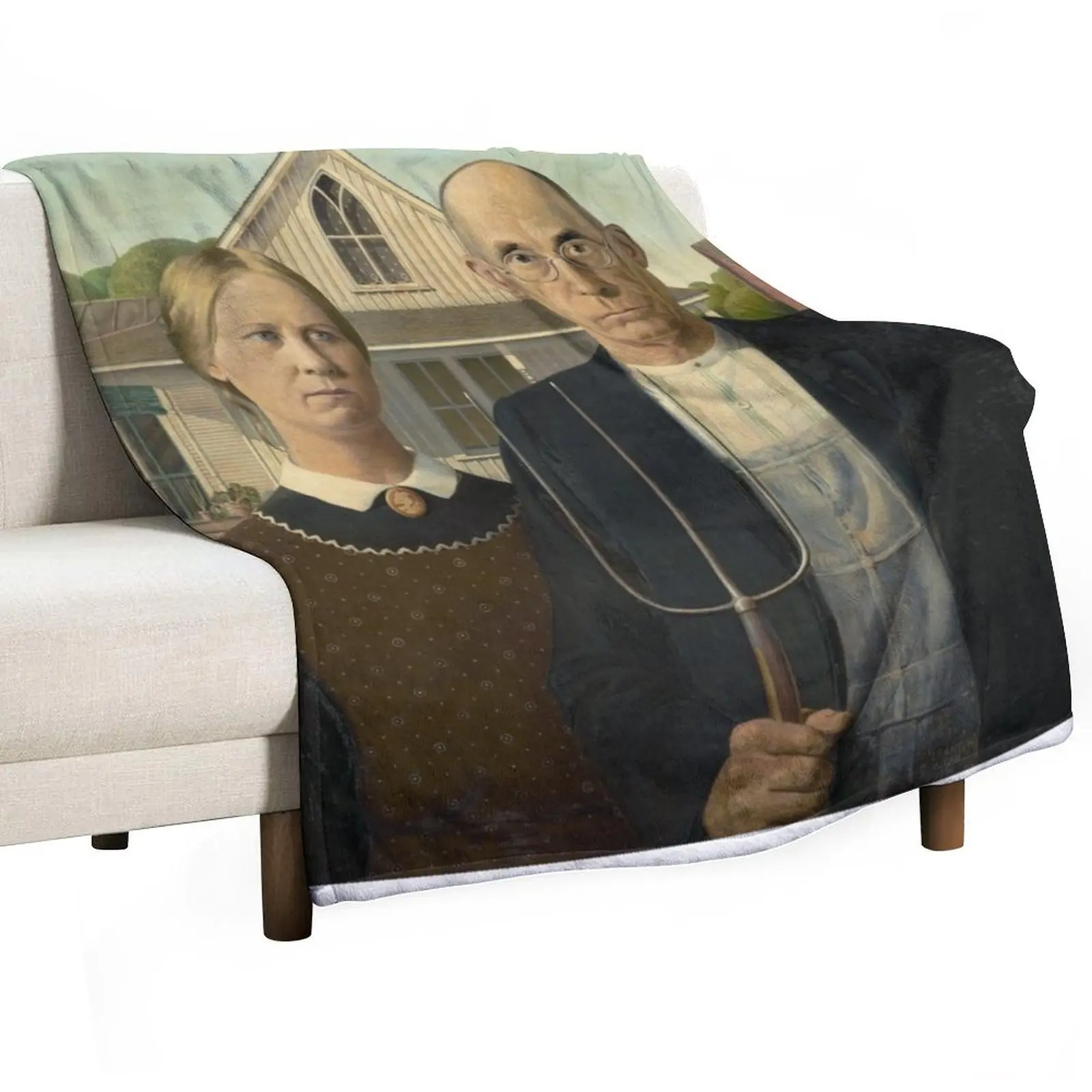 Original American Gothic (High Resolution), Grant Wood Throw Blanket For Sofa Thin Camping cosplay anime Blankets