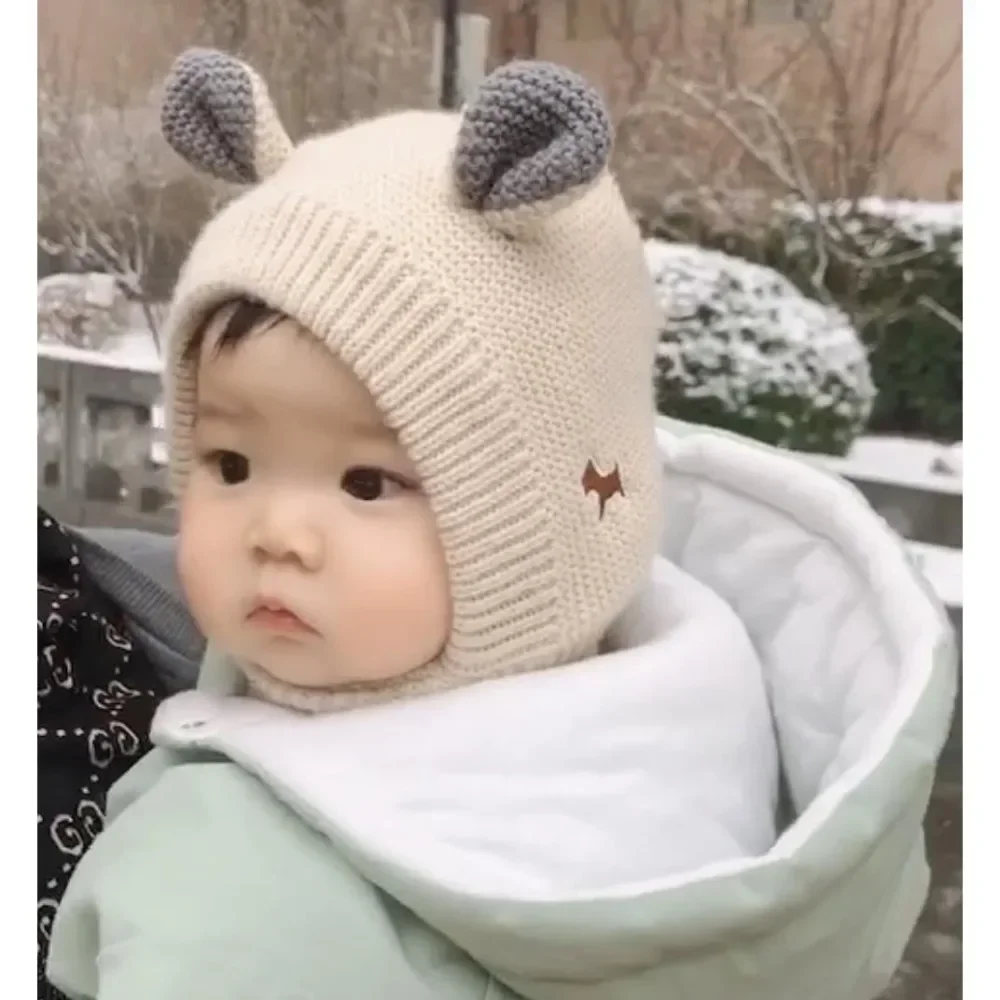 1-3 Years Baby Hats  Boys Girls Bonnet Winter Warm Thicken Hats Kids Infant Cute Ears Knit Hats For Children Beanie Muts