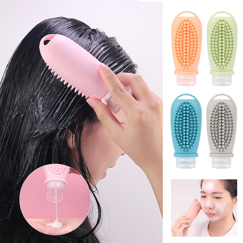 

Sub-Bottling Liquid Container Silicone Portable Shampoo Massage Brush Split Bottle Refillable Bottle Travel Clean Portable 2in1
