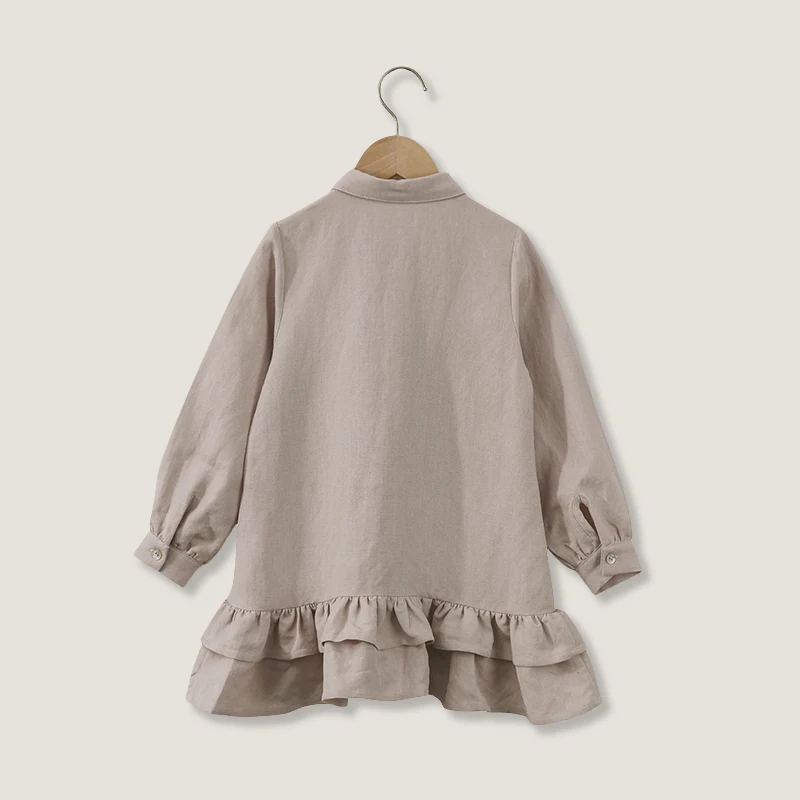 Autumn Children\'s Shirt Collar Long-Sleeved Dress Vintage Double-Layer Ruffled Cotton And Linen Pullover Cute Baby Girl Dresses