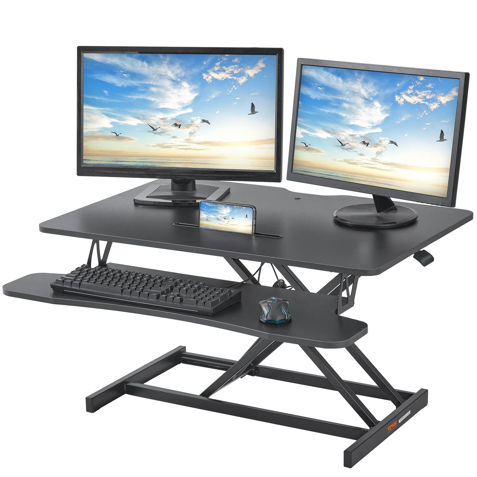 VEVOR Standing Desk Converter, Two-Tier Stand up Desk Riser,36In Large Rectangular Sit to Stand Desk Converter,Adjustable Height