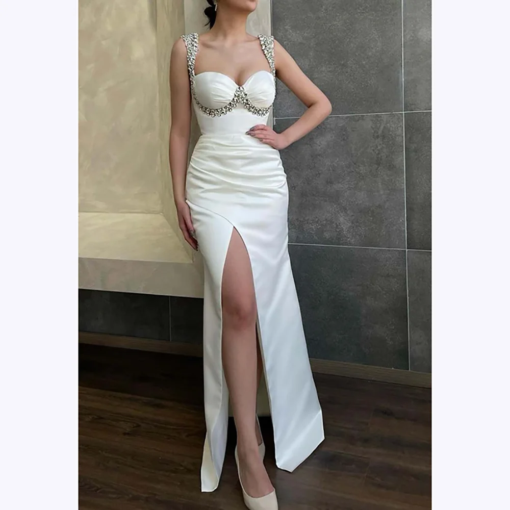 

Glamorous Crystal Evening Dresses Sweetheart Regular Straps Floor Length Mermaid Gown Special Occasion Dinner Party Prom Dress