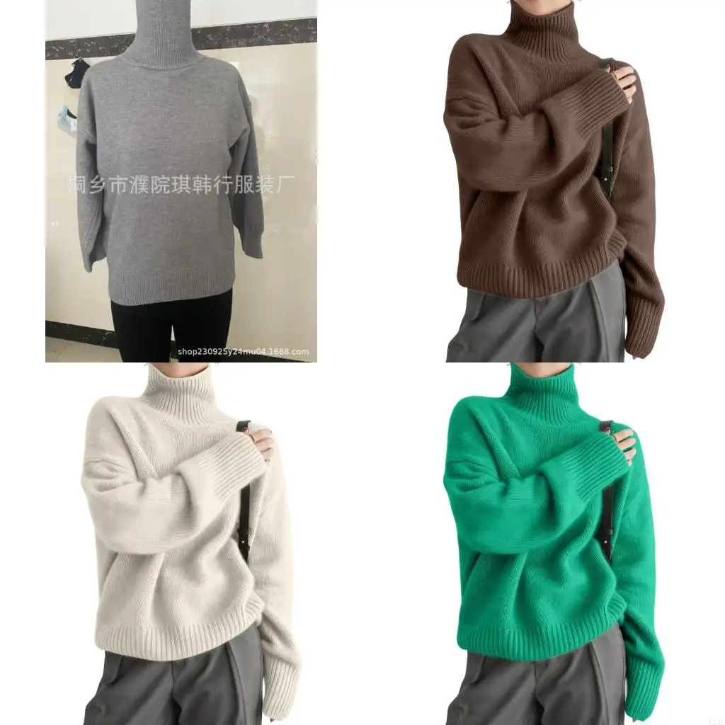 

72XE водолазки для женщин вязаные джемперы с длинными рукавами осень-зима массивный мягкий теплый модный пуловер базовый топ