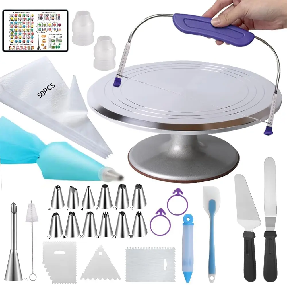 

12 Inch Cake Turntable, 78-Piece Cake Decorating Kit with Stainless Steel Tools