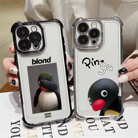 Cartoon Pingu Penguin Plating Case for Samsung S25 S24 S23 S22 S21 S20 FE Note20 Plus Ultra 4G 5G Anti Fall Airbag Back Cover