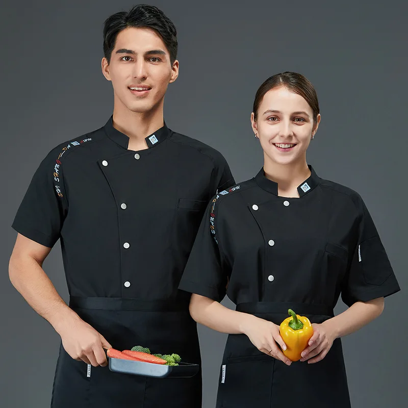 Uniforme de Chef para Catering, Uniforme de Chef de Manga Corta para Verano, Uniforme de Cocina para Hombre, Uniforme de Restaurante, Uniforme de Cocina de Manga Larga para Repostería