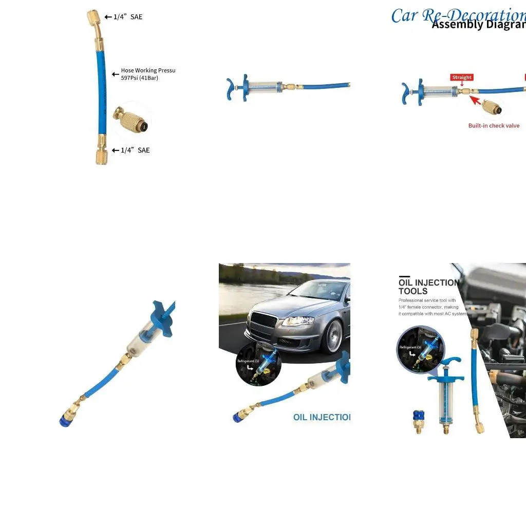 

R58D Oil Injector Dye Oil Injector with 1/4" SAE Connector, 1 OZ Refrigerants Hand Turn Oil Injector Tool