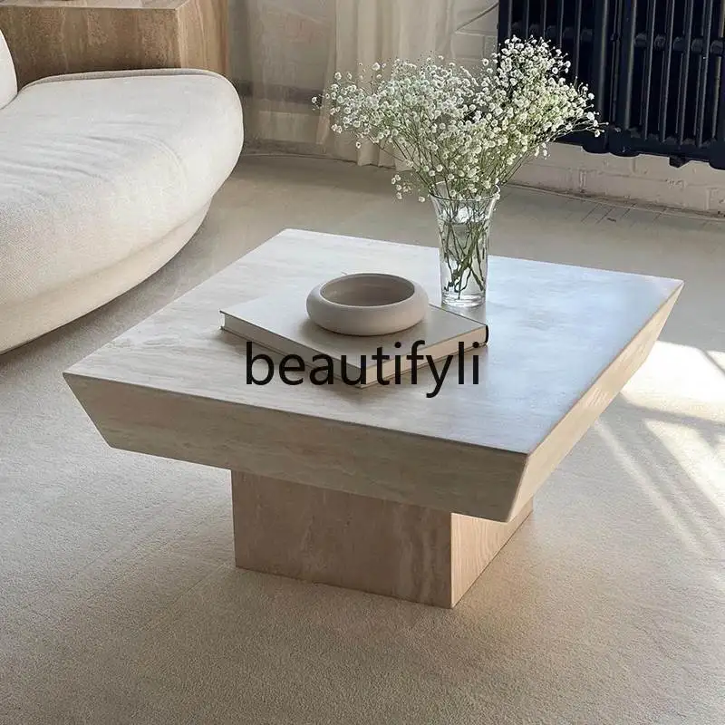 

Natural marble coffee table household living room light luxury high-end small apartment rectangular cave stone coffee table