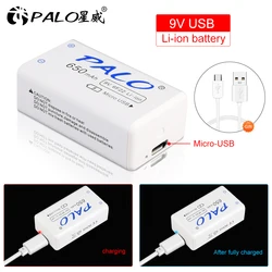 PALO 9V Rechargeable Battery 650mAh 6F22 Micro USB 9v Li-ion Lithium Batteries for Multimeter Microphone Toy Remote Control KTV